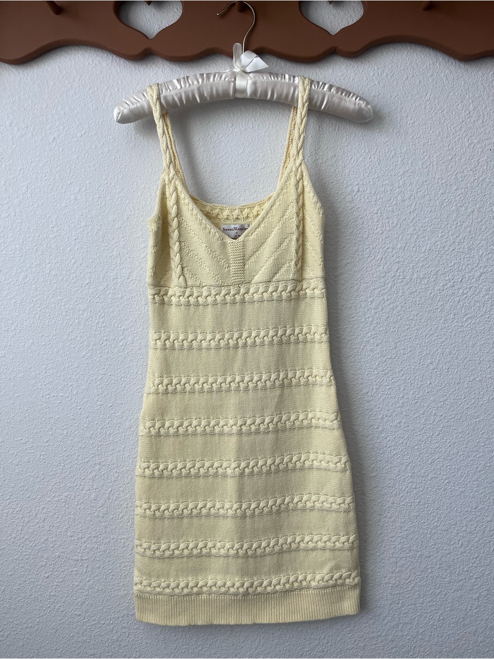 Braided Knit Mini Dress in Pale Yellow